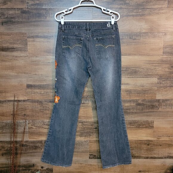 Vtg D Jeans 8 Bootcut Floral Embroidered Charcoal Black Wash Denim Boho Western - Picture 2 of 10